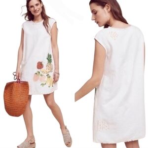 Anthropologie Holding Horses Fruit Salad Linen Tunic Dress White Women's XS